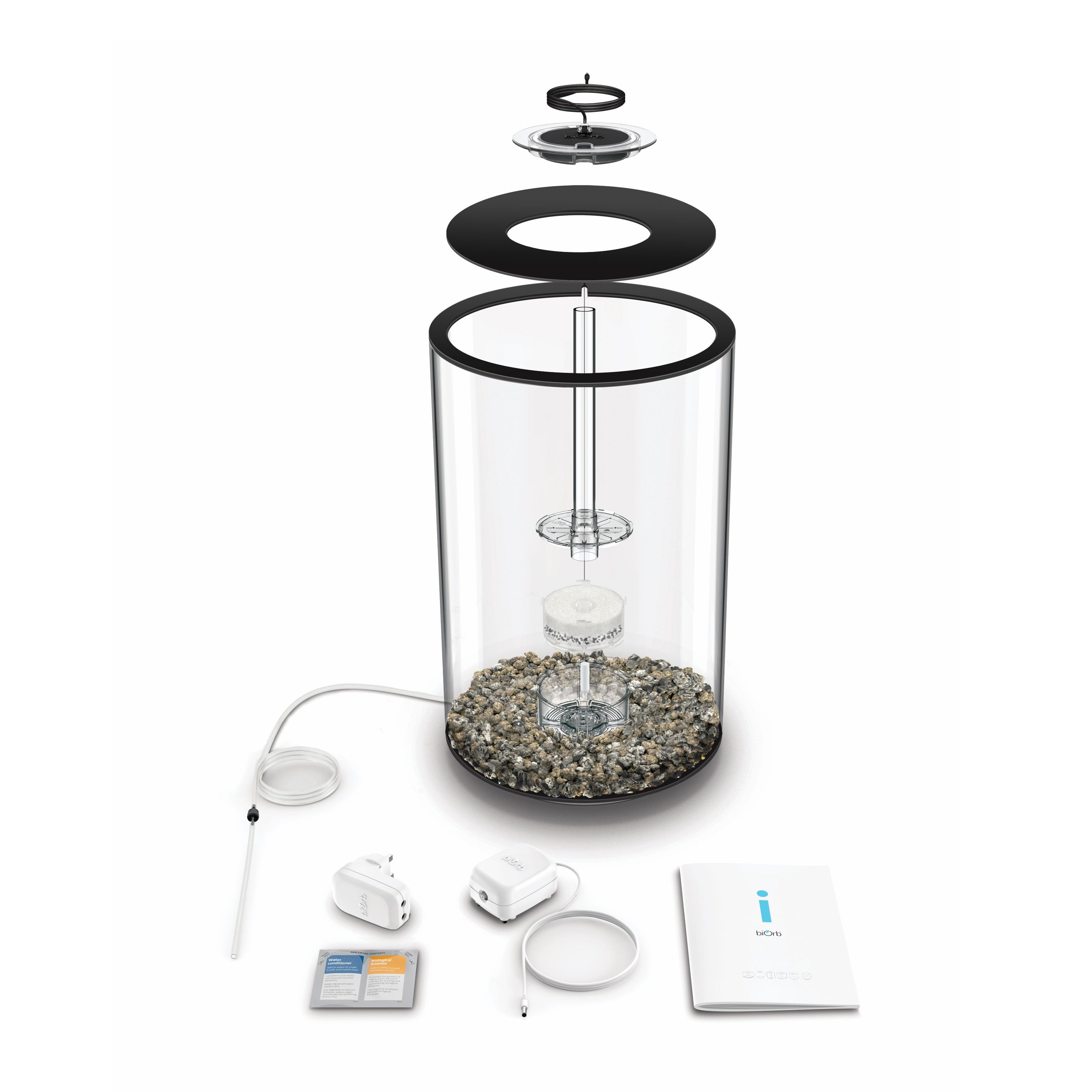 biOrb Tube LED Aquarium Black 30L | Premium 360° Acrylic Fish Tank with LED Lighting