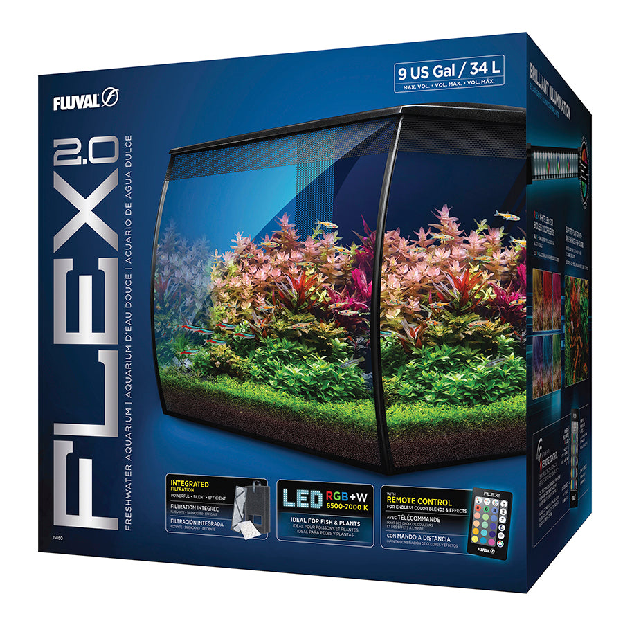 Fluval Flex 2.0 Aquarium Kit | Modern Curved Glass LED Fish Tank