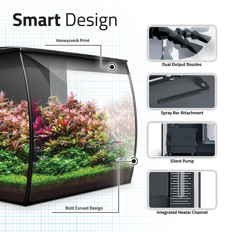 Fluval Flex 2.0 Aquarium Kit | Modern Curved Glass LED Fish Tank